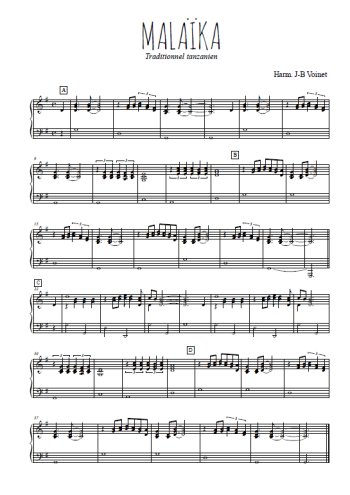 Téléchargez l'arrangement pour piano de la partition de Malaika en PDF, niveau moyen
